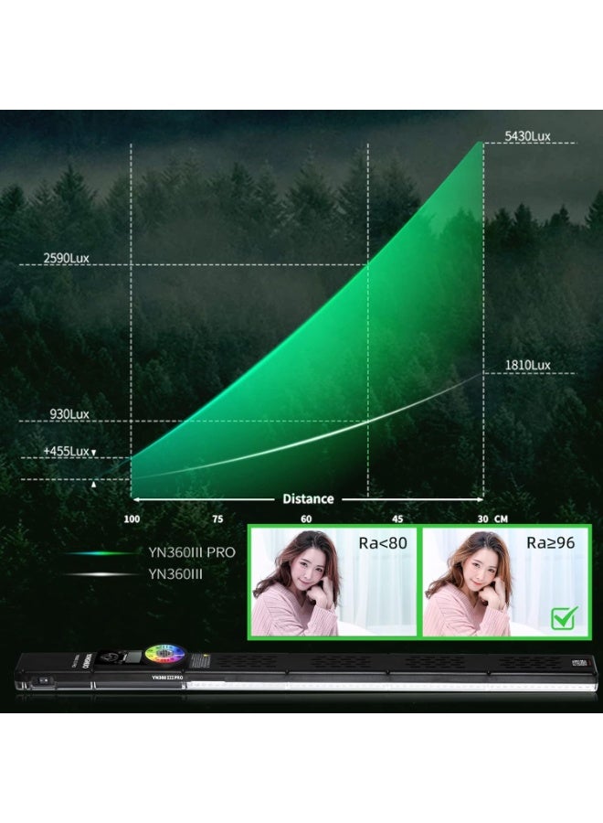 يونجنيو يونغنو YN360 III برو ضوء فيديو LED – عصا إضاءة يدوية ثنائية اللون 3200K-5500K مع RGB وتحكم عن بُعد - Image 3